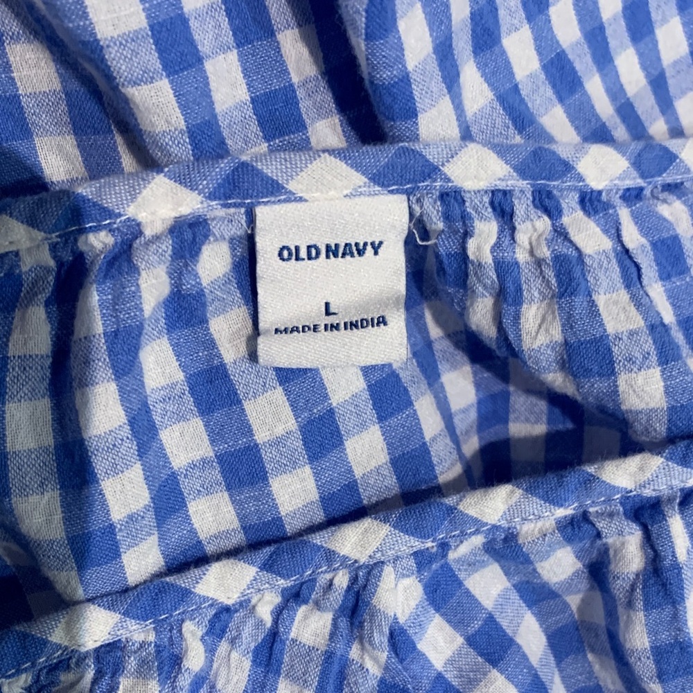 Old Navy Blue and White Checkered Blouse L - Picture 4 of 4